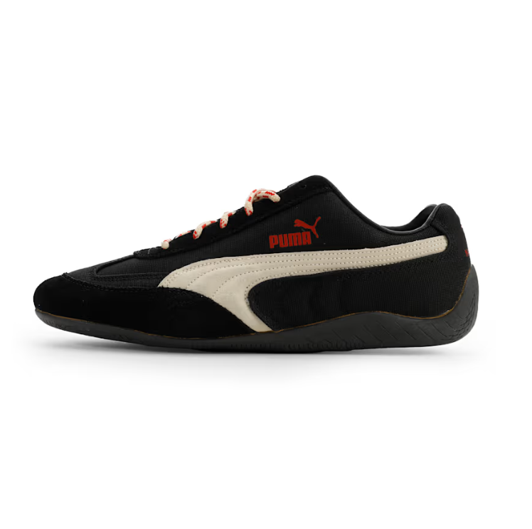 PUMA Black & Cream Low-Top Sneakers with Red Accents