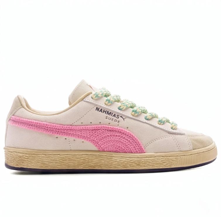 PUMA Off-White & Pink Low-Top Sneakers with Mint Rope Laces