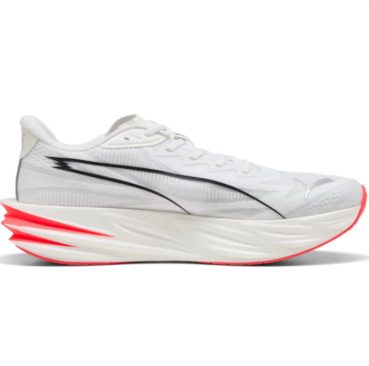 PUMA White & Black Running Shoes with Coral Red Outsole