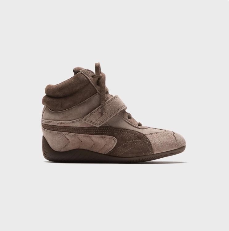 PUMA Taupe & Brown High-Top Sneakers with Instep Strap