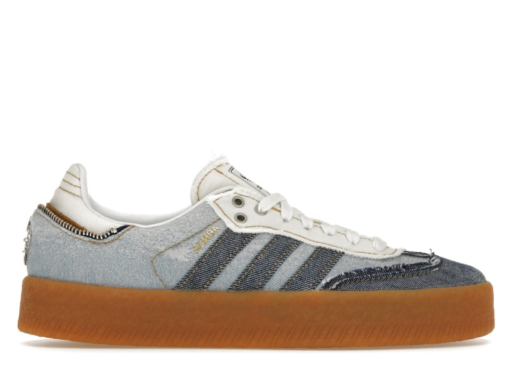 adidas Samba Blue Denim-Style Platform Sneakers with Heel Zip Detail
