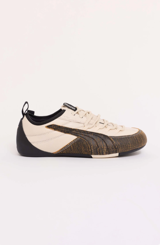 PUMA Cream & Brown Textured Low-Top Sneakers
