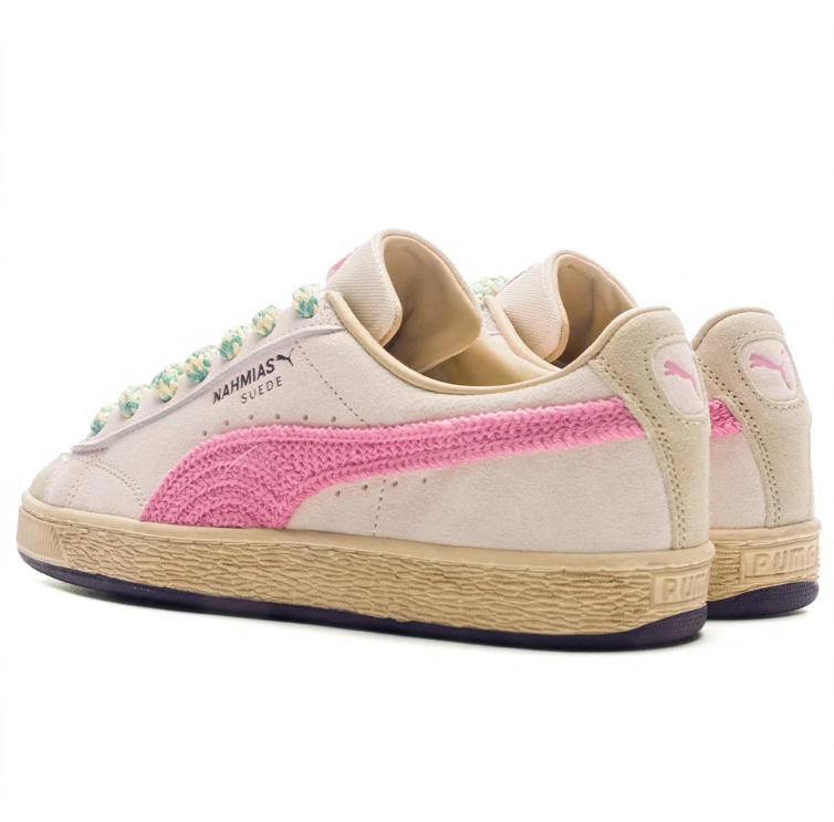 PUMA Off-White & Pink Low-Top Sneakers with Mint Rope Laces