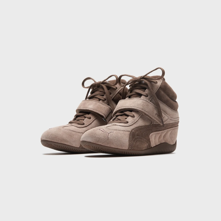 PUMA Taupe & Brown High-Top Sneakers with Instep Strap