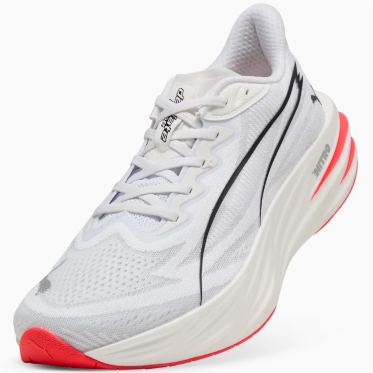 PUMA White & Black Running Shoes with Coral Red Outsole
