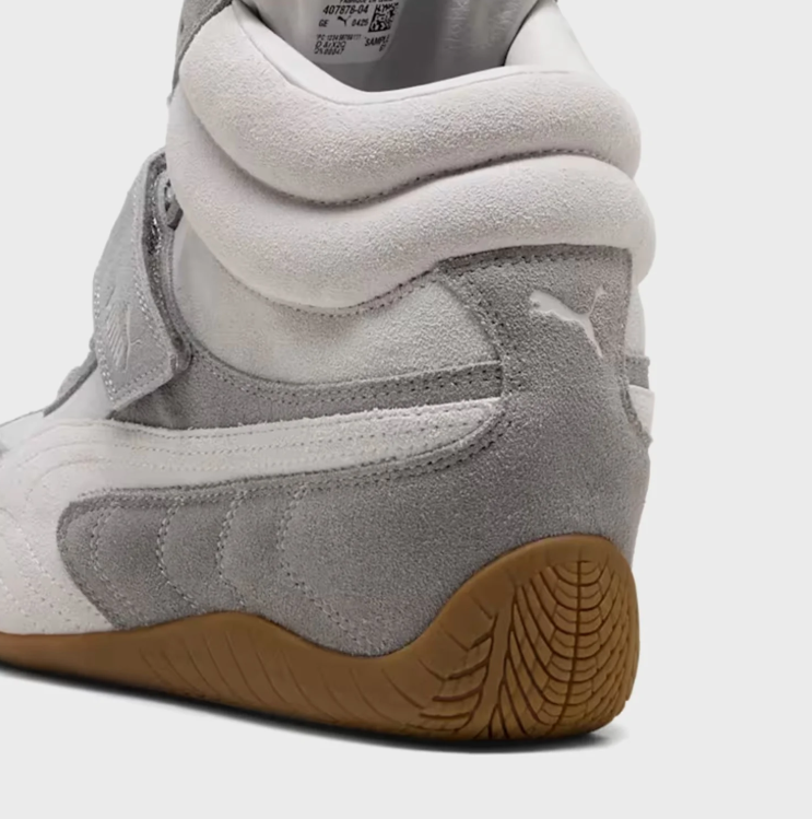 PUMA Grey & White High-Top Sneakers with Strap and Gum-Colored Sole