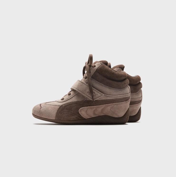 PUMA Taupe & Brown High-Top Sneakers with Instep Strap