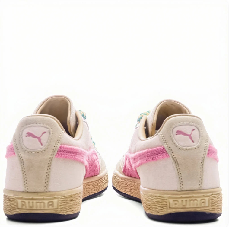 PUMA Off-White & Pink Low-Top Sneakers with Mint Rope Laces
