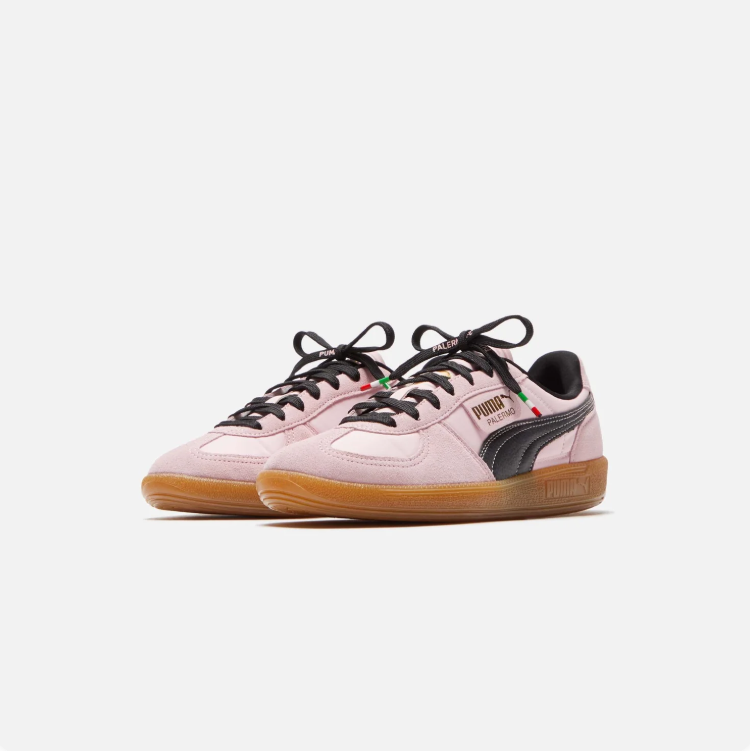 PUMA Palermo Pale Pink & Black Sneakers with Gum-Colored Sole