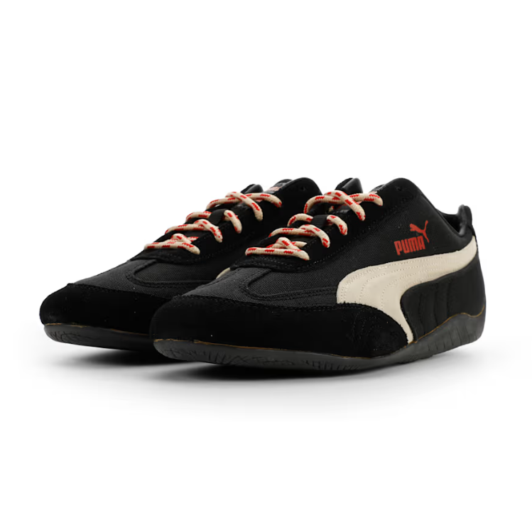 PUMA Black & Cream Low-Top Sneakers with Red Accents
