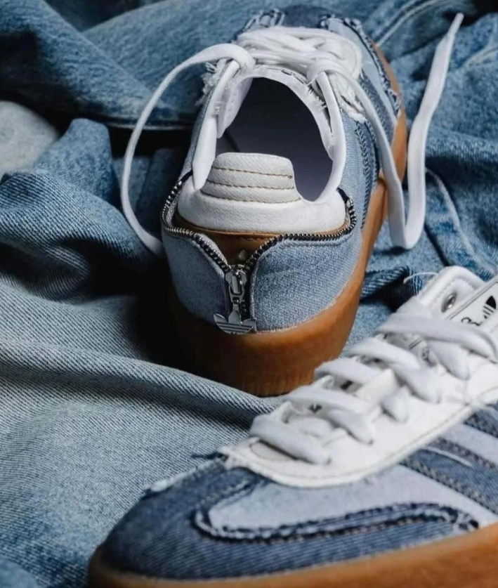 adidas Samba Blue Denim-Style Platform Sneakers with Heel Zip Detail