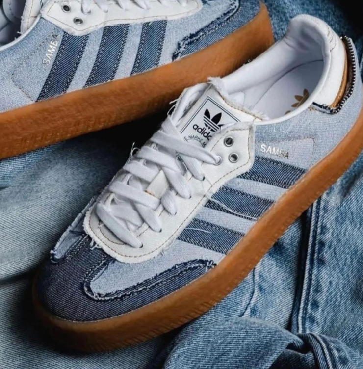 adidas Samba Blue Denim-Style Platform Sneakers with Heel Zip Detail