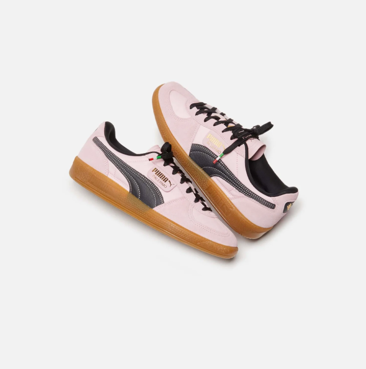 PUMA Palermo Pale Pink & Black Sneakers with Gum-Colored Sole