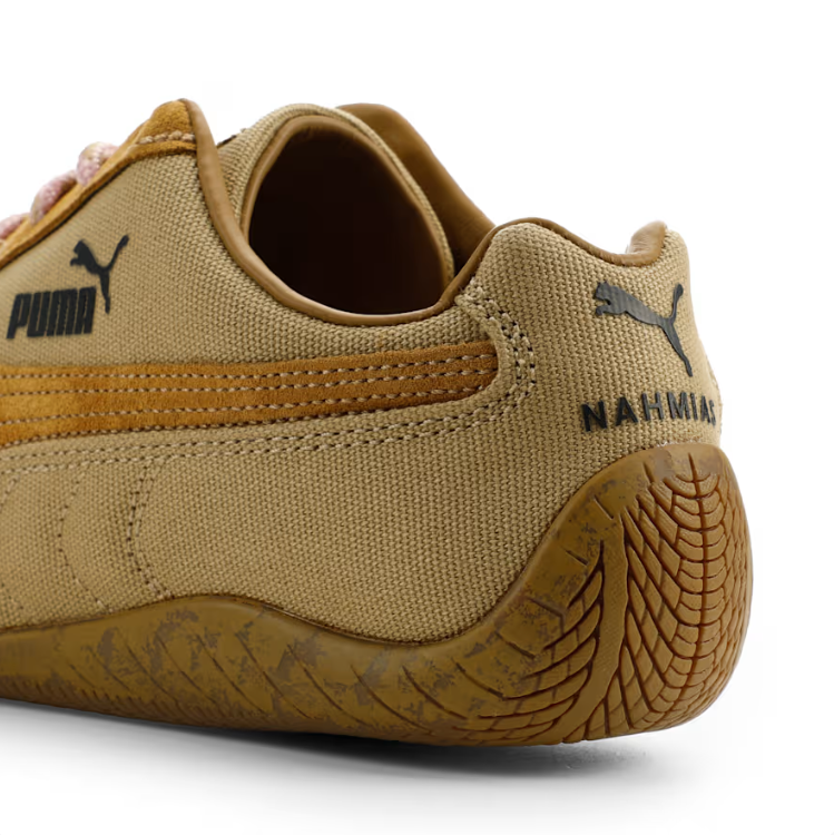 PUMA Beige & Tan Low-Top Sneakers with Pink Laces
